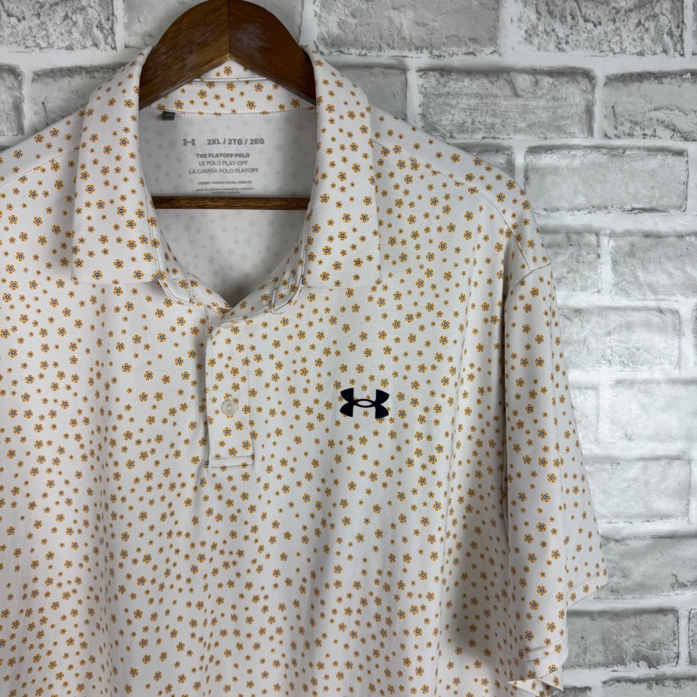 Under Armour Mens Playoff Polo Shirt 2XL White Floral Micro Print Golf Short Slv